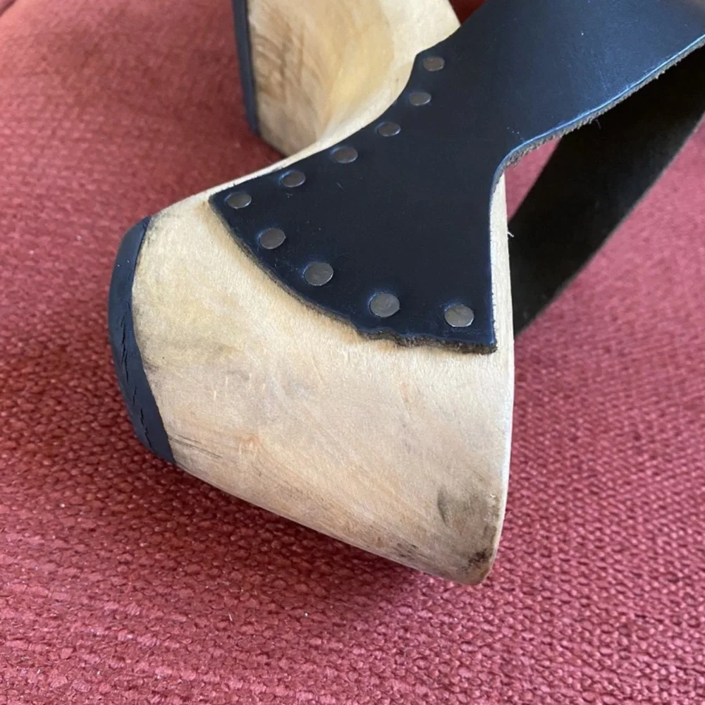 Y2K Vintage Trippen Germany Wood Clogs With Leather Black Straps Sandals 40 - Picture 7 of 12